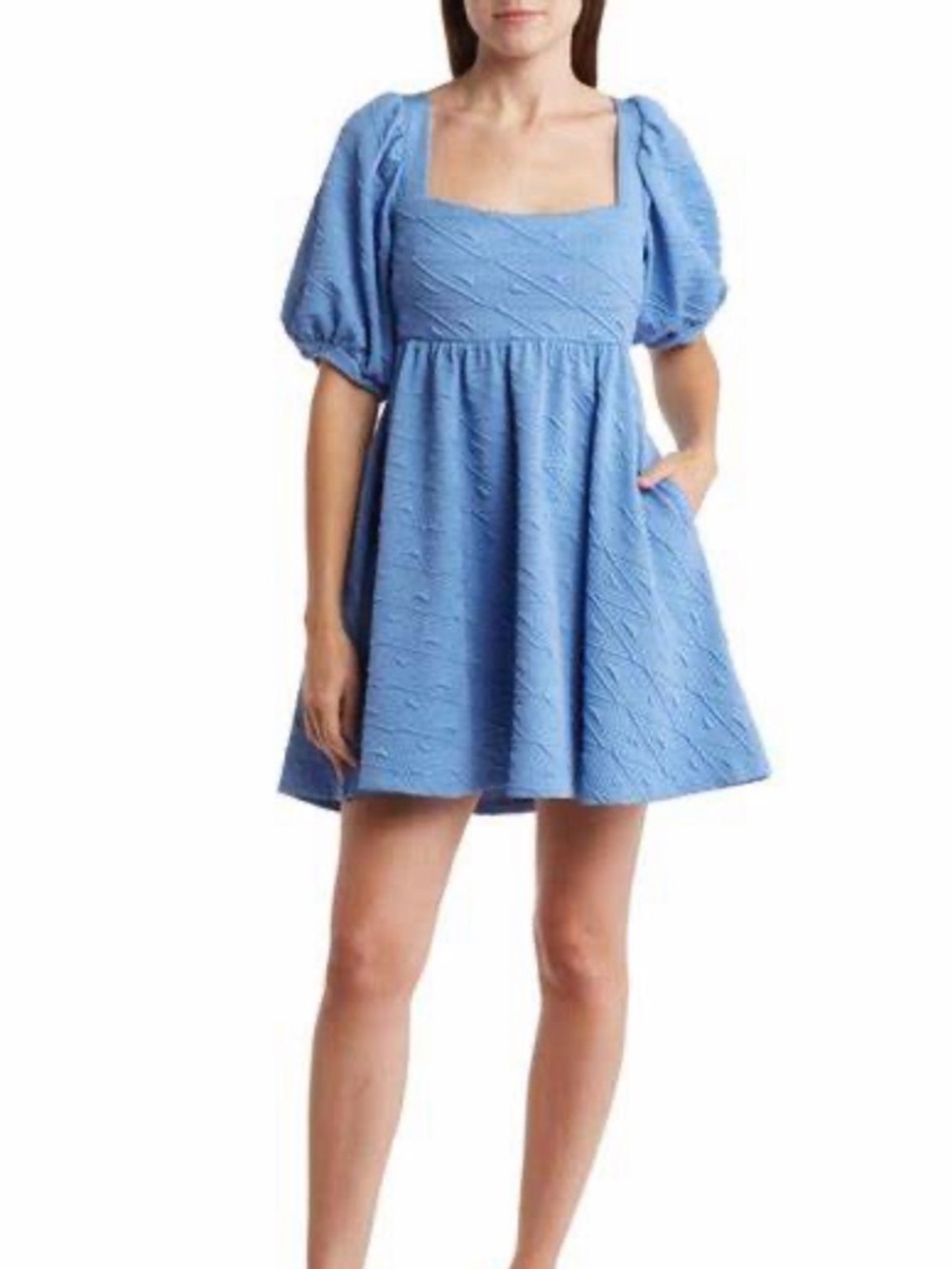 Babydoll Free People “Violet” Periwinkle Mini Dress with Puff Sleeves